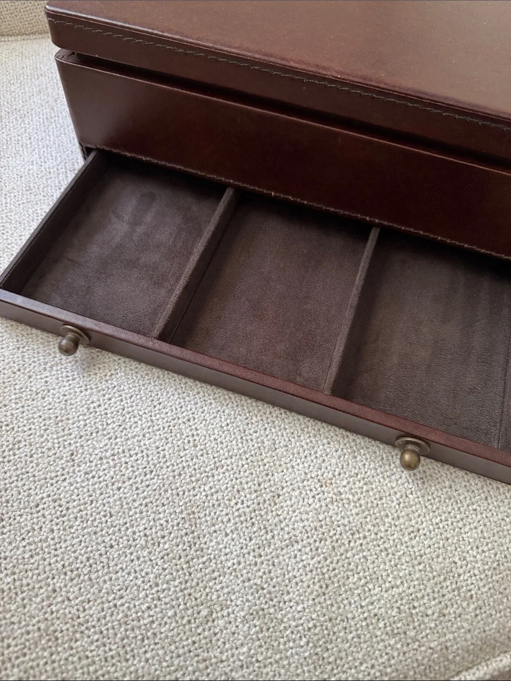 Pottery Barn Brown Leather Men’s Accessory Box with Brass Pulls
